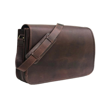 Men Genuine Leather Messenger Bag Brown